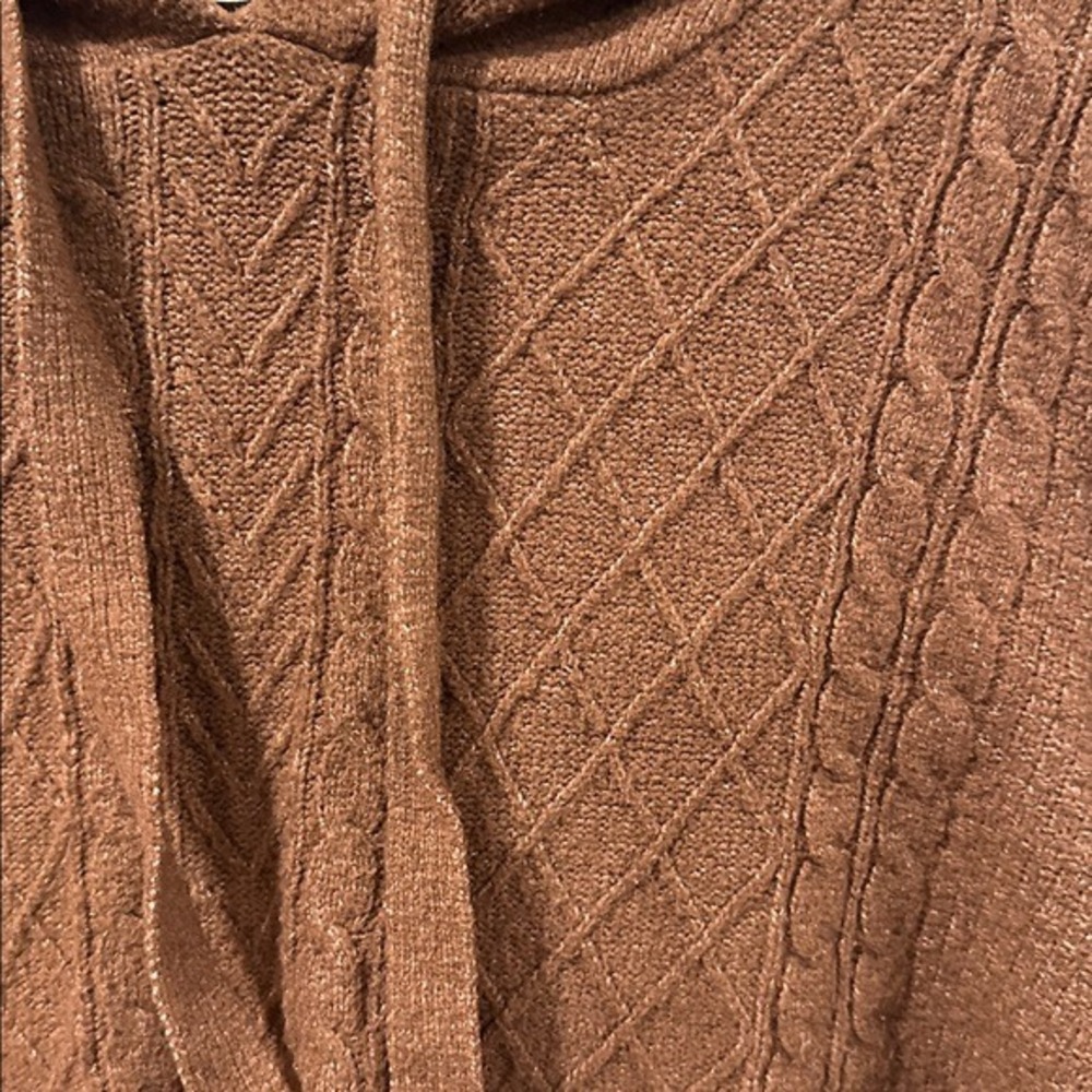 Hazel Moon Women's Brown Cable Knit Cropped Hooded Pullover Sweater Size M - Picture 7 of 10